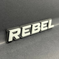 1PC REBEL Emblem Grey – 3D Acrylic Tailgate Badge Decal for Car, Truck, SUV