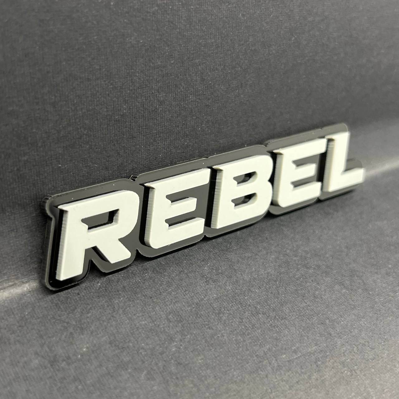 1PC REBEL Emblem Grey – 3D Acrylic Tailgate Badge Decal for Car, Truck, SUV