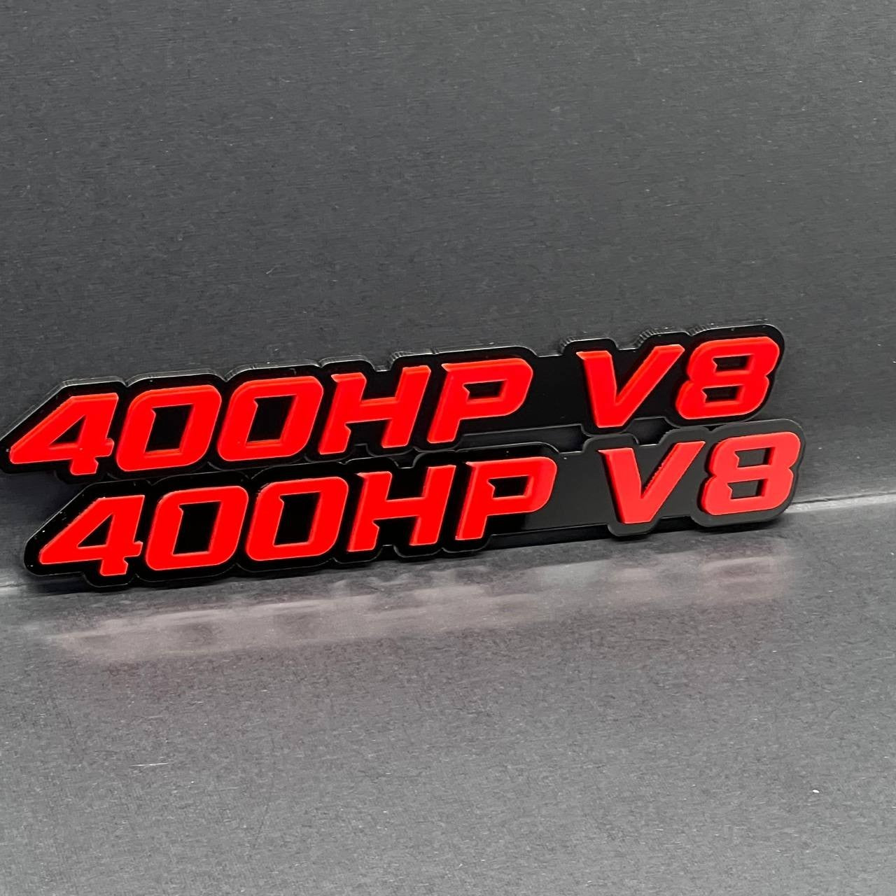 2PCS 400HP V8 Emblems – 3D Acrylic Engine Fender Badges 400HP V8 Pair Decals