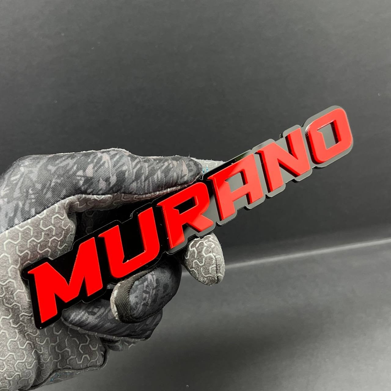 1PC MURANO Emblem – Red on Black 3D Acrylic Fender or Tailgate Badge for Car