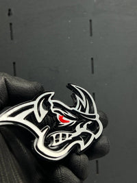2PCS Rhino Red Eye Emblems – Angry Aggressive 3D Fender Car & Truck Badges