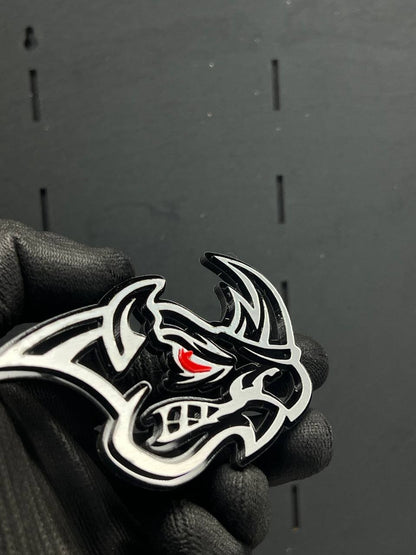 2PCS Rhino Red Eye Emblems – Angry Aggressive 3D Fender Car & Truck Badges