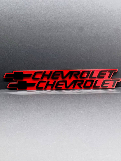 2PCS Black CHEVROLET Emblem Badges on Red Background – Aggressive 3D Styling