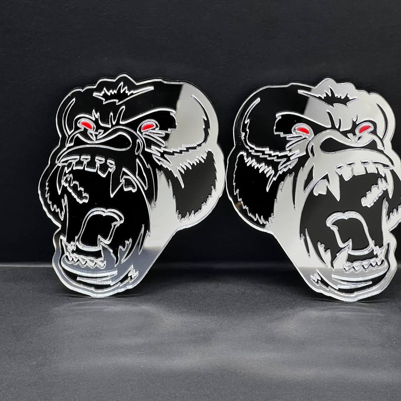 Gorilla Mirror Emblem Badges Car Truck (2 BADGES) Fender Angry Agressive