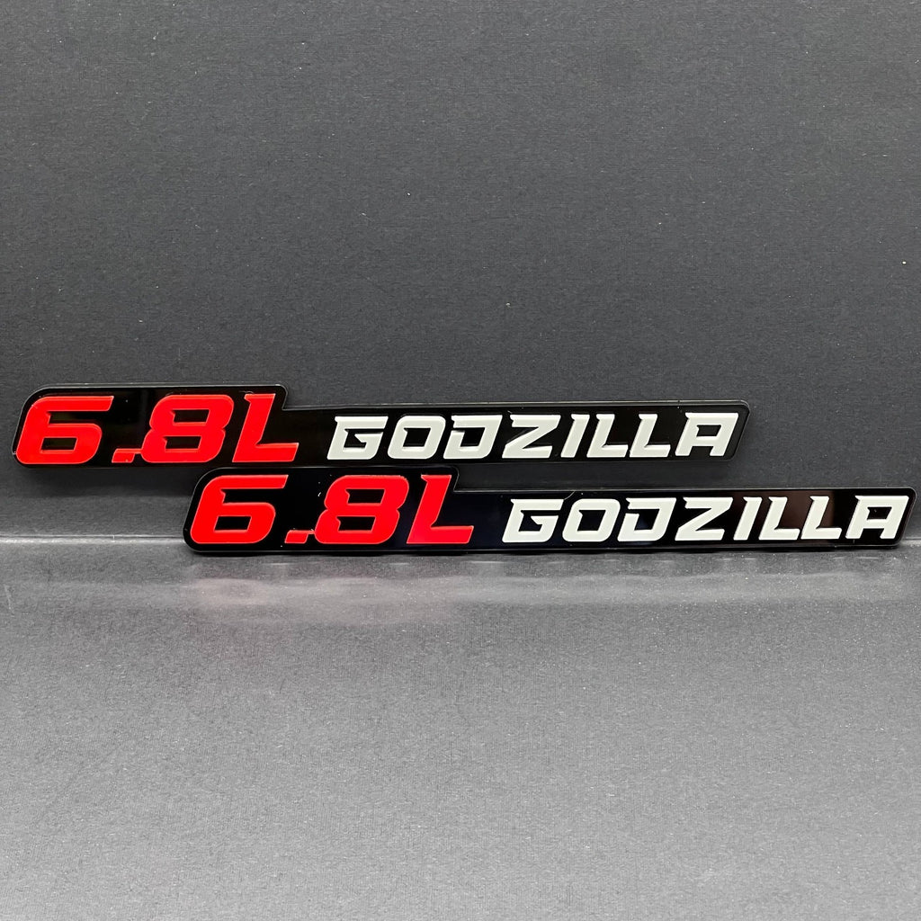 2PCS 3D GODZILLA Emblems – Durable Fender Badges for Ford 6.8L Engine Vehicles