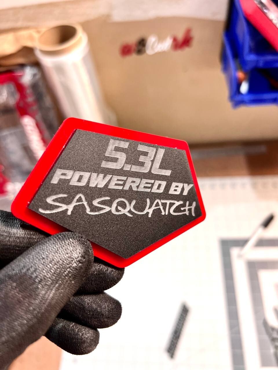 5.3L POWERED BY SASQUATCH EMBLEM QTY 1 ENGINE BADGE 3D ACRYLIC STICKER DECAL