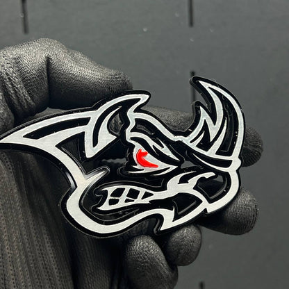 2PCS Rhino Red Eye Emblems – Angry Aggressive 3D Fender Car & Truck Badges