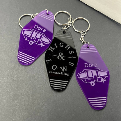 Personalized Hotel Key Tag – Black Keychain with Custom Logo & Room Number