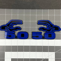 5.0 COYOTE 3D Emblems – Blue on Black Angry Racing Fender Badges (Set of 2)