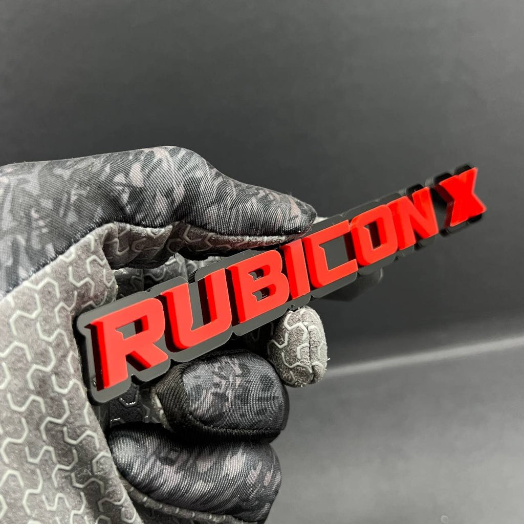 1PC Rubicon X Emblem – Red on Black 3D Acrylic Fender or Tailgate Badge for Jeep