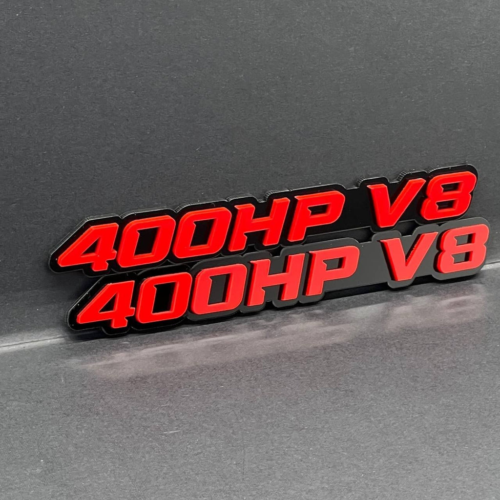 2PCS 400HP V8 Emblems – 3D Acrylic Engine Fender Badges 400HP V8 Pair Decals