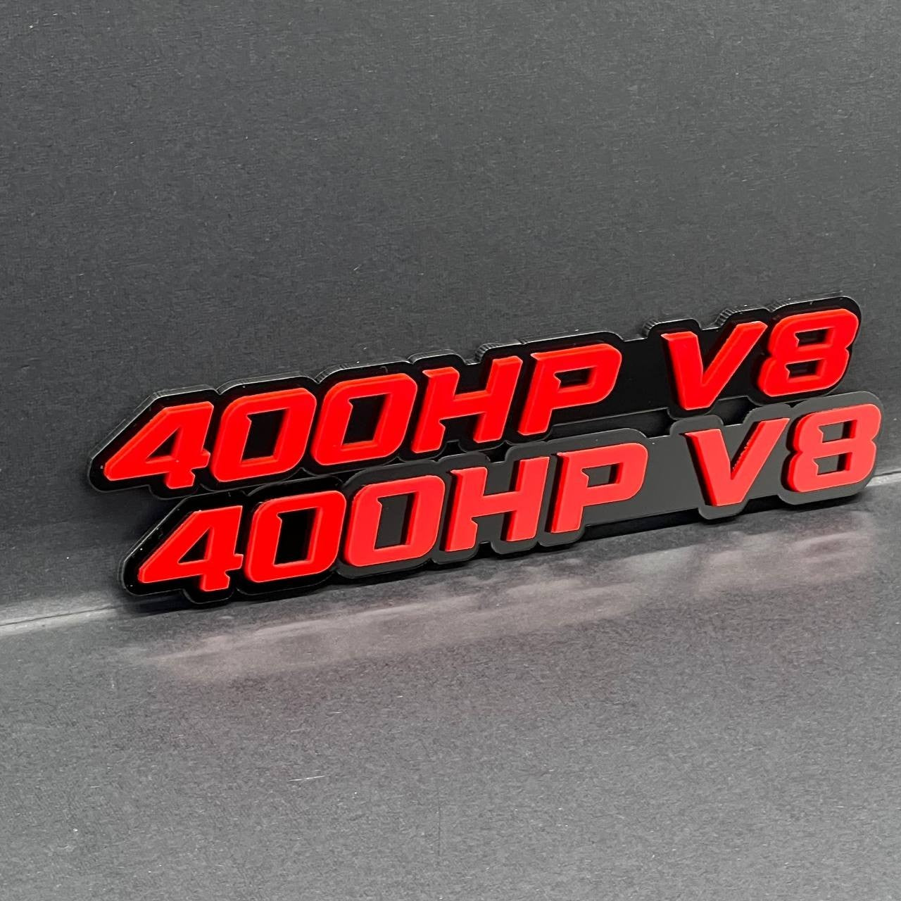 2PCS 400HP V8 Emblems – 3D Acrylic Engine Fender Badges 400HP V8 Pair Decals