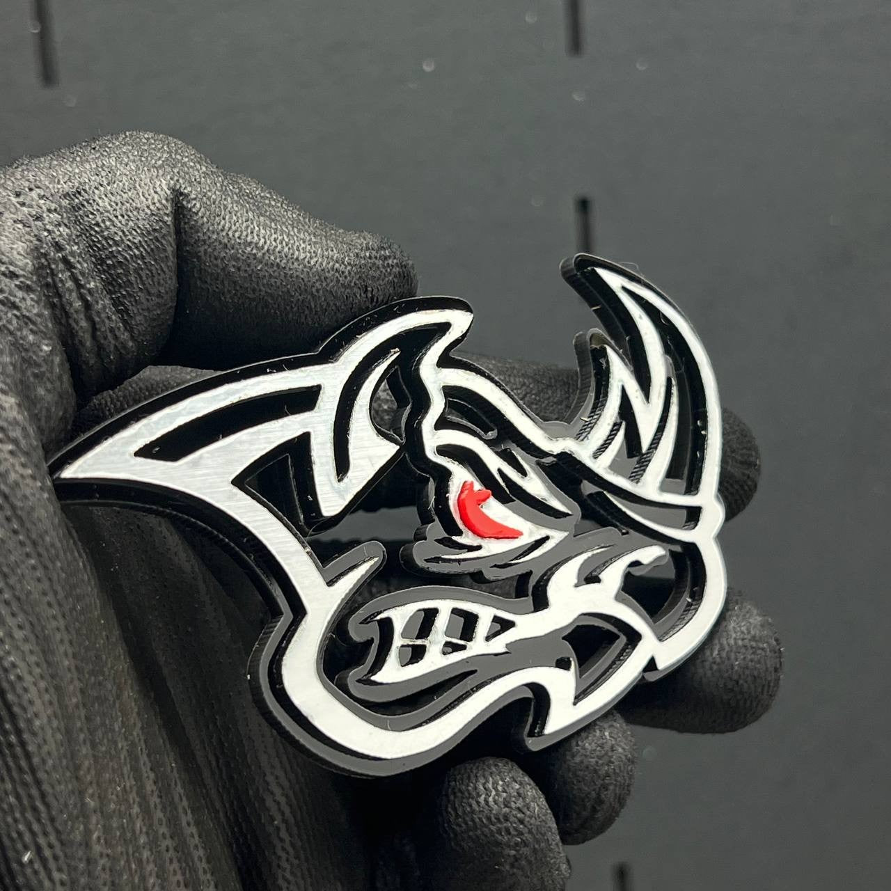 2PCS Rhino Red Eye Emblems – Angry Aggressive 3D Fender Car & Truck Badges