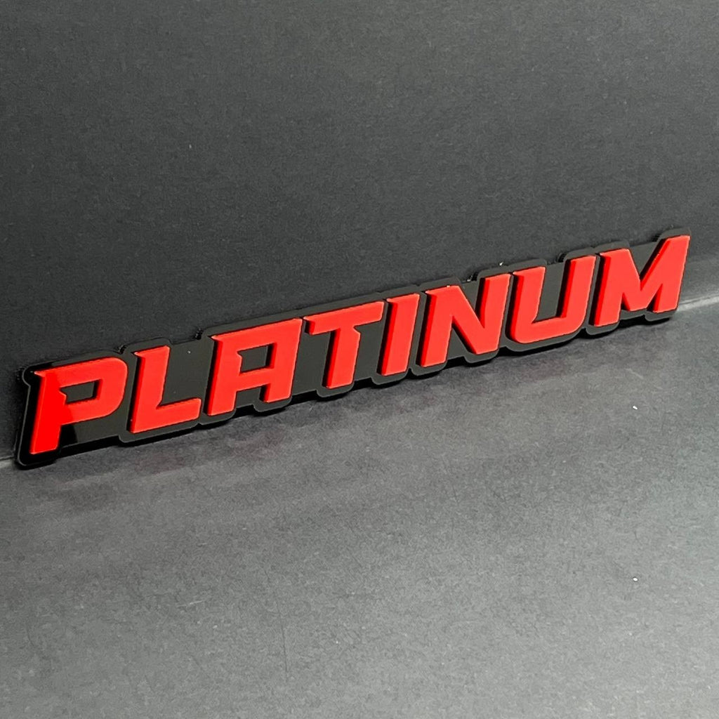 1PC PLATINUM Emblem – Red on Black 3D Acrylic Fender or Tailgate Badge for Car