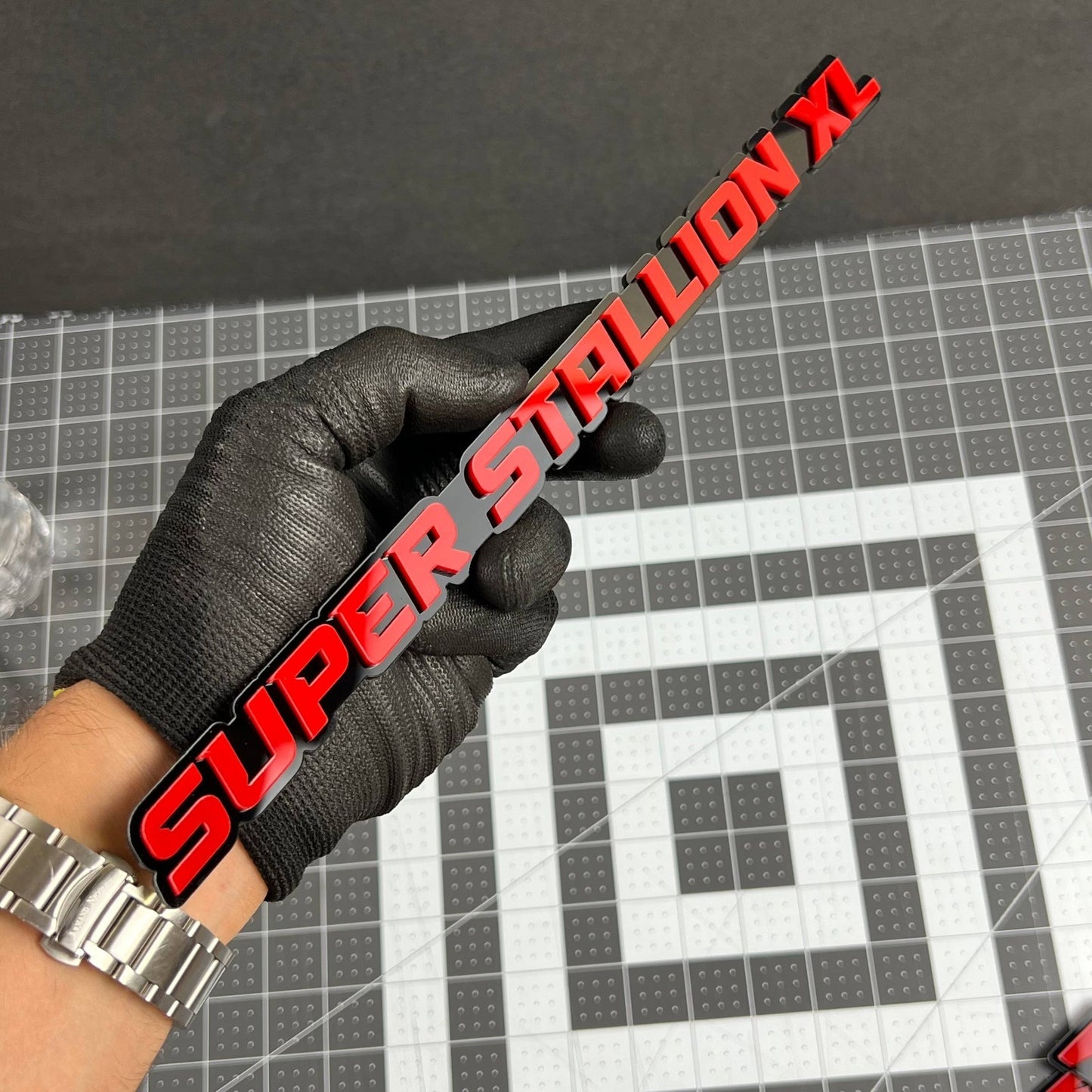 1PC SUPER STALLION XL Emblem – Custom 3D Multicolor Acrylic Car Badge