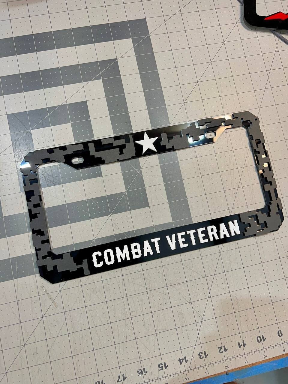 COMBAT VETERAN Black License Plate Frame Cover, Frame, car frame