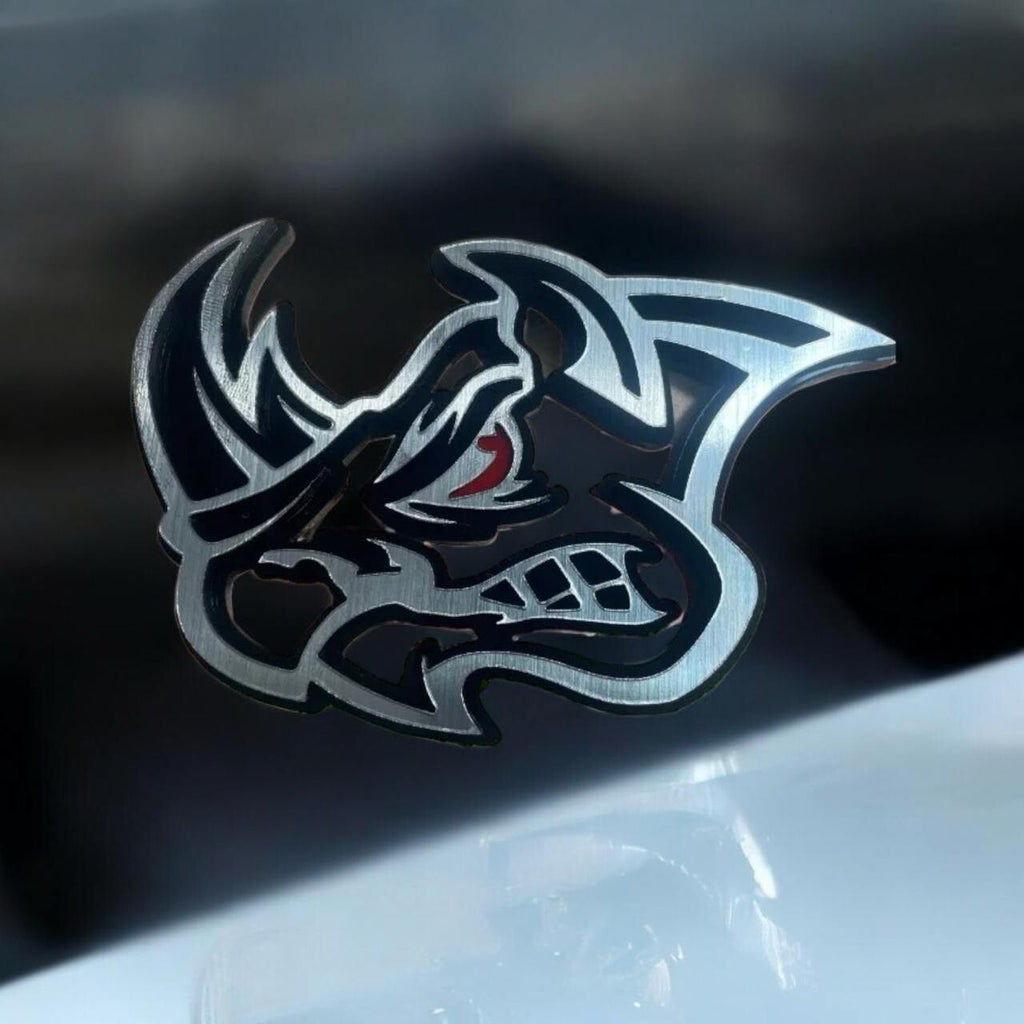 Rhino Badges Emblem Red Eye Car/Truck,(2) BADGES, Fender Angry Agressive Raging