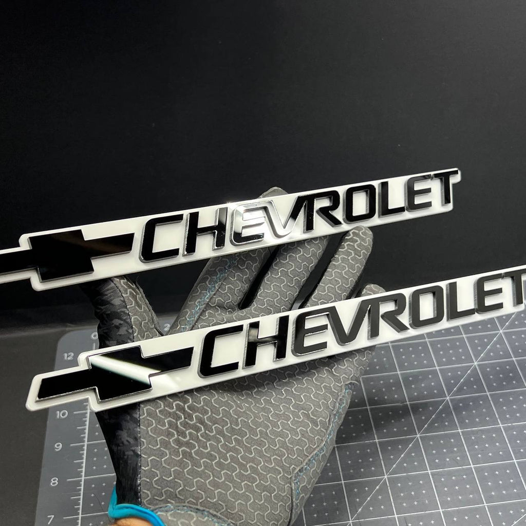 2PCS Chevrolet Emblem Badge – White & Black 3D Car Fender & Trunk Decals