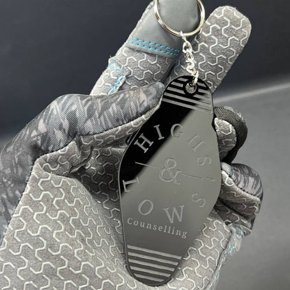 Personalized Hotel Key Tag – Black Keychain with Custom Logo & Room Number