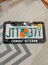 COMBAT VETERAN Black License Plate Frame Cover, Frame, car frame