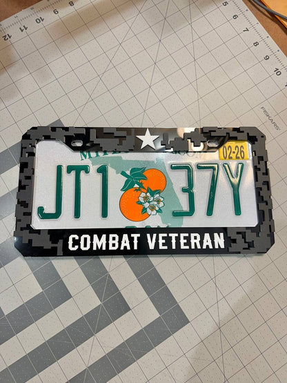 COMBAT VETERAN Black License Plate Frame Cover, Frame, car frame