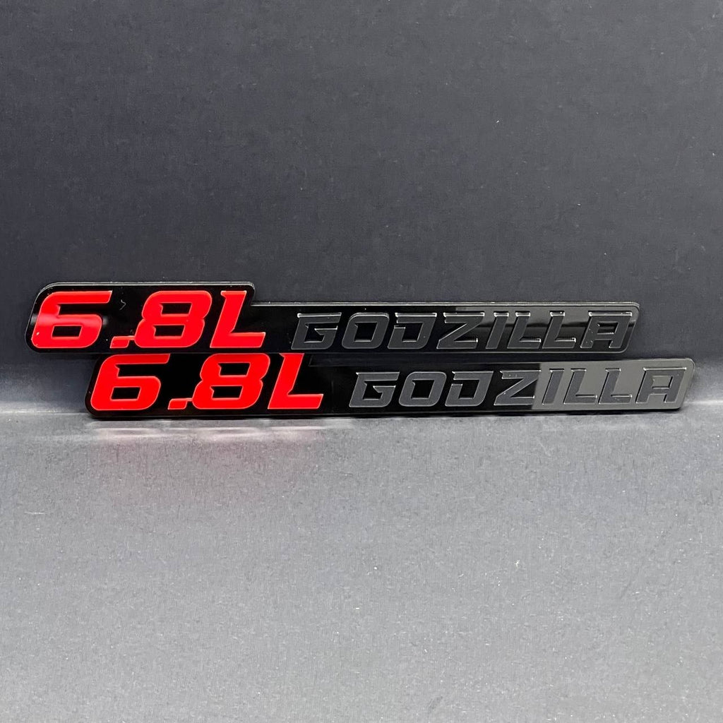 6.8L GODZILLA EMBLEMS QTY 2 FENDER EXTERIOR 6.8L ENGINE BADGE PAIR 3D EMBLEMS