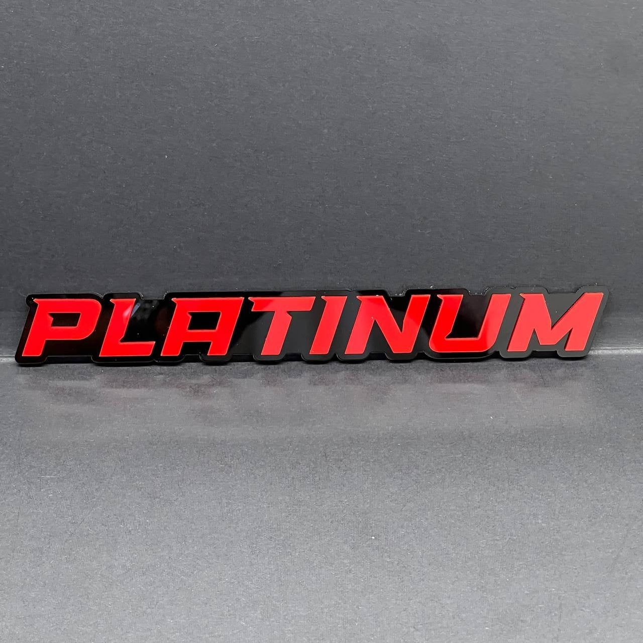 1PC PLATINUM Emblem – Red on Black 3D Acrylic Fender or Tailgate Badge for Car