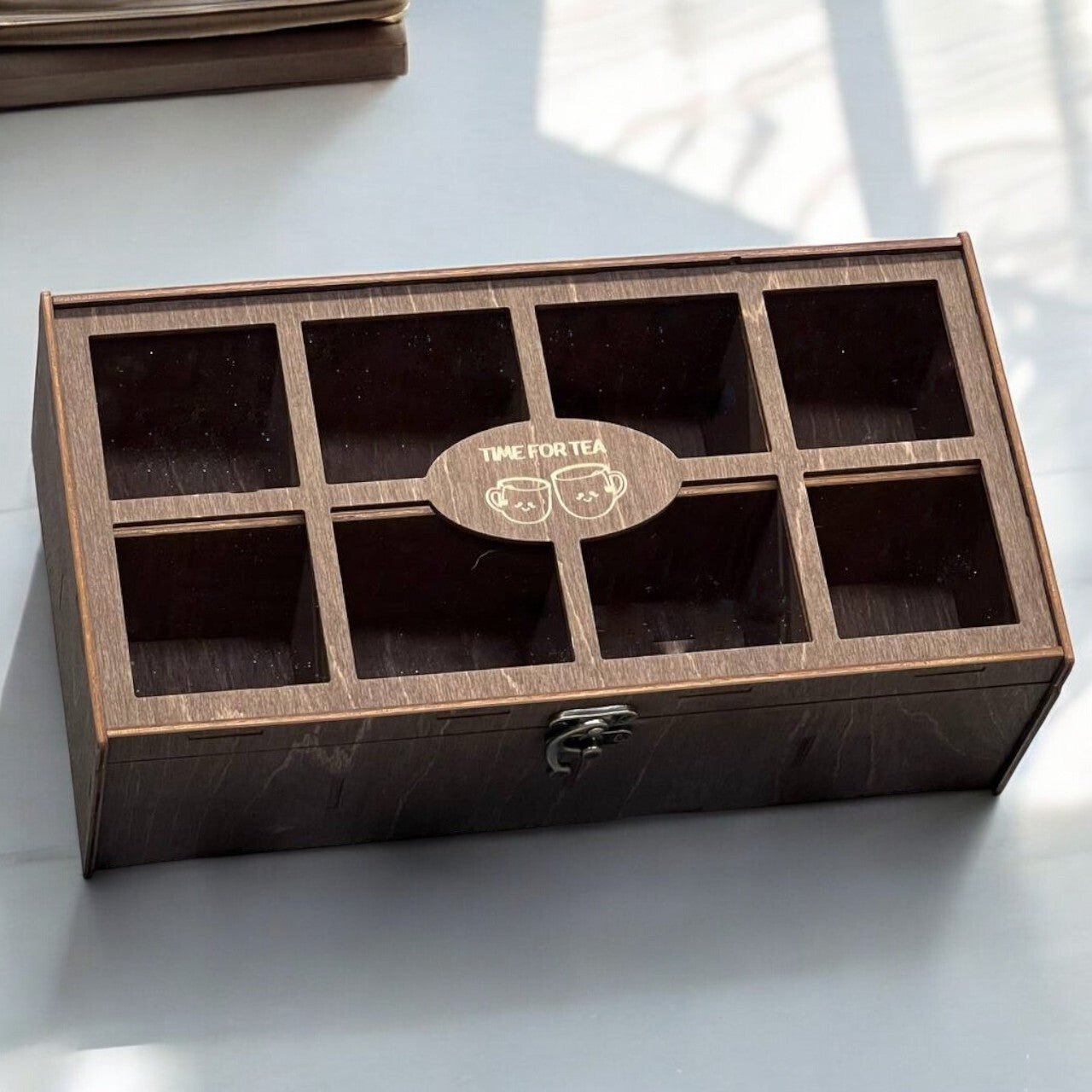Wooden Tea Box Storage Oranizer Tea Bag Holder with 8 Compartments and Clear Lid