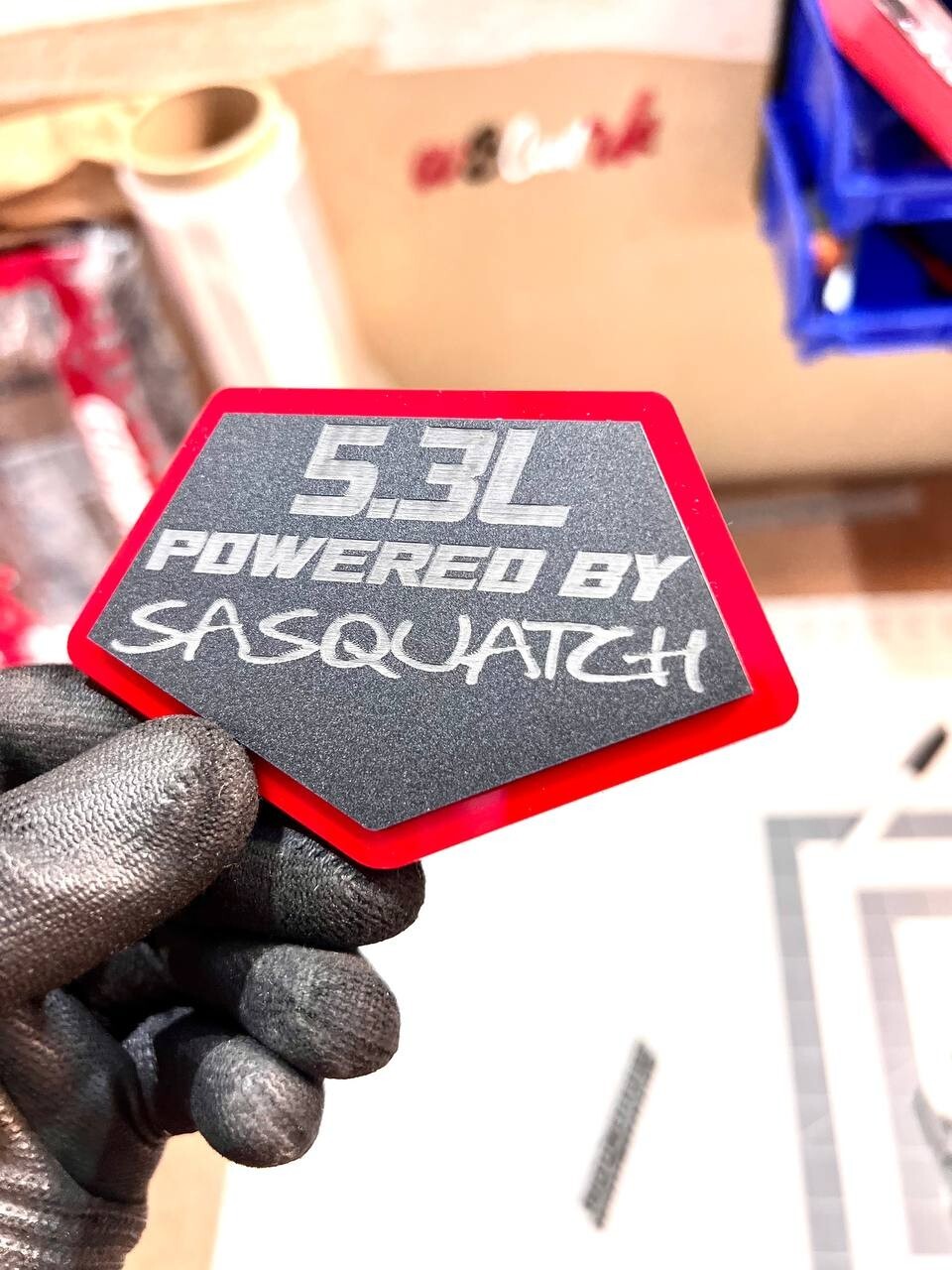 5.3L POWERED BY SASQUATCH EMBLEM QTY 1 ENGINE BADGE 3D ACRYLIC STICKER DECAL