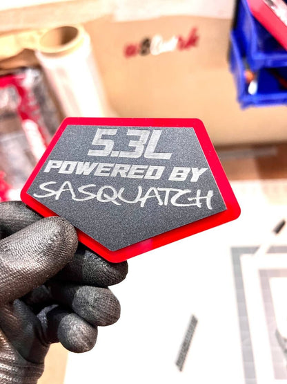 5.3L POWERED BY SASQUATCH EMBLEM QTY 1 ENGINE BADGE 3D ACRYLIC STICKER DECAL