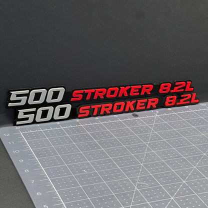 2PCS 500 STROKER 8.2L Emblems – 3D Acrylic Engine Fender Badges for Cars & Truck