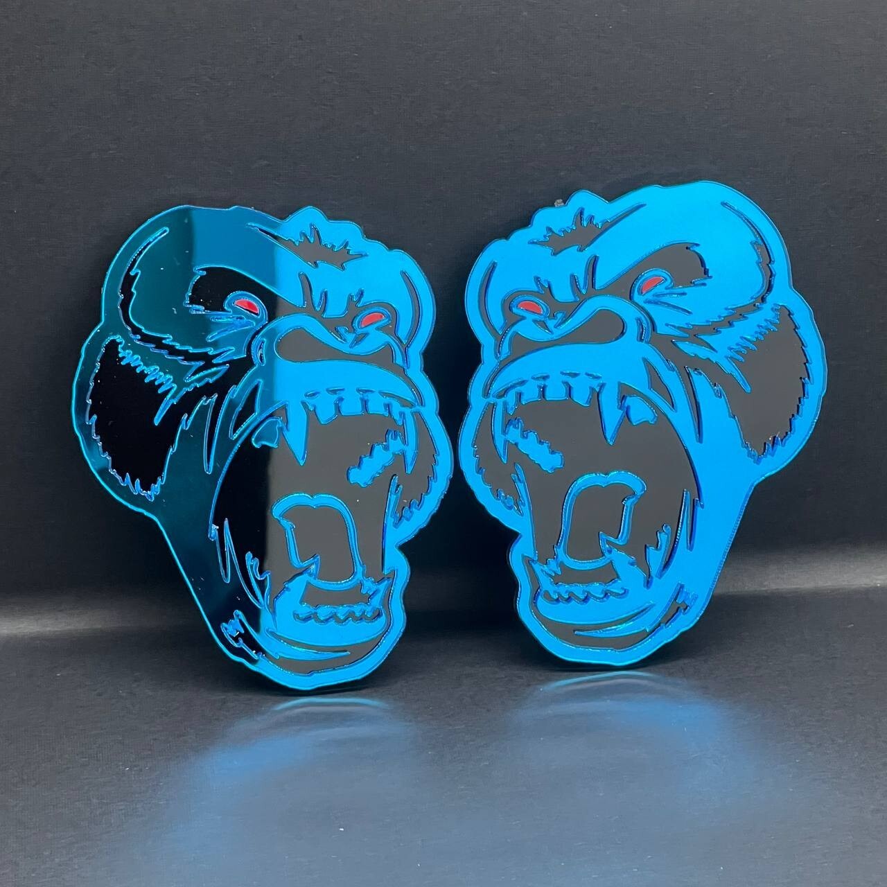2PCS Gorilla Mirror blue Emblem Badges – Angry Fender Decals for Car/Truck