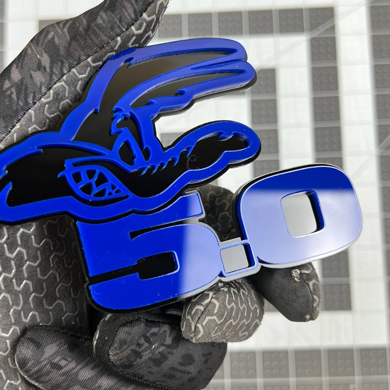 5.0 COYOTE 3D Emblems – Blue on Black Angry Racing Fender Badges (Set of 2)