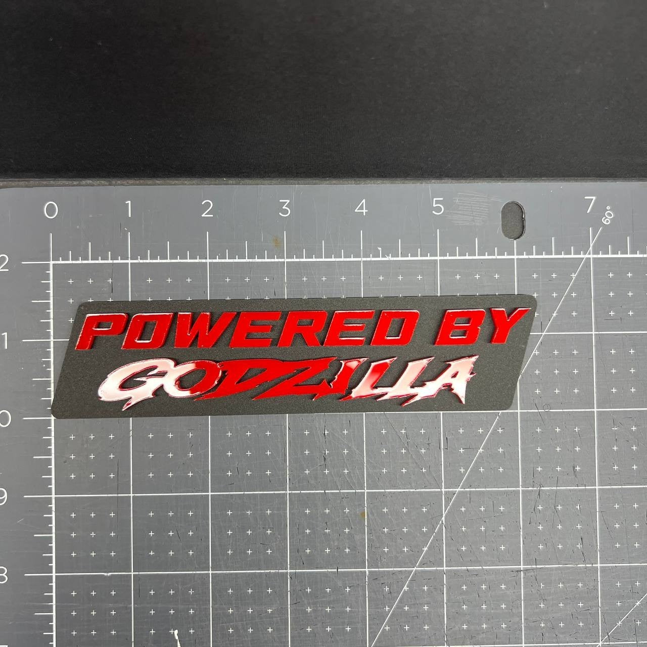 1PC POWERED BY GODZILLA Emblem – 3D Exterior Badge Decal for Trunk Fender Door