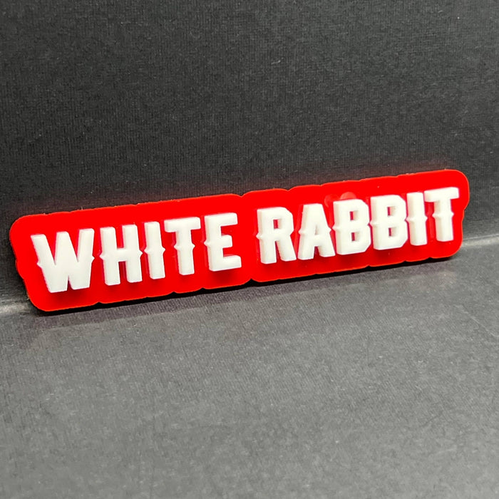 1x WHITE RABBIT Multicolor Car Badge – Easy Install Acrylic Fender & Trunk Decal
