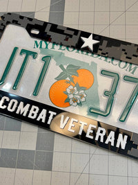 COMBAT VETERAN Black License Plate Frame Cover, Frame, car frame