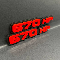 2PCS 670HP Emblems – 3D Acrylic Engine Fender Badges 670HP Pair Decals