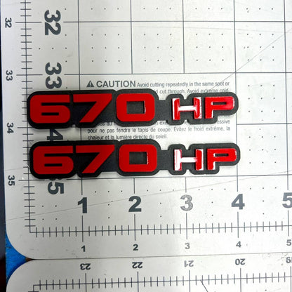 2PCS 670HP Emblems – 3D Acrylic Engine Fender Badges 670HP Pair Decals