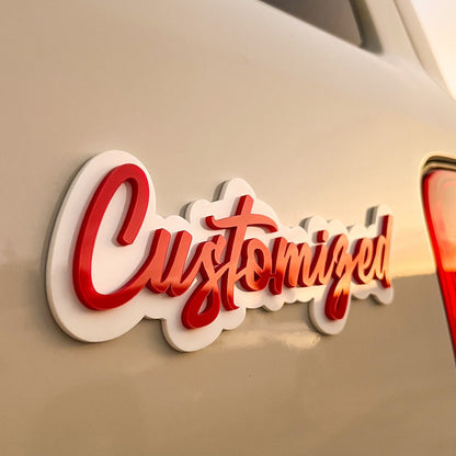 Personalized budget Acrylic Car Emblem – MULTI COLOR Customized Text Names