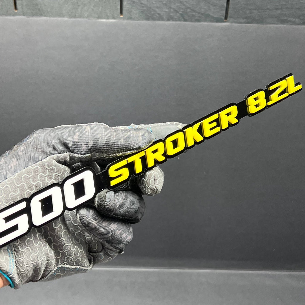 500 STROKER 8.2L 3D Emblems – Pair of Acrylic Engine Fender Badges (2PCS)