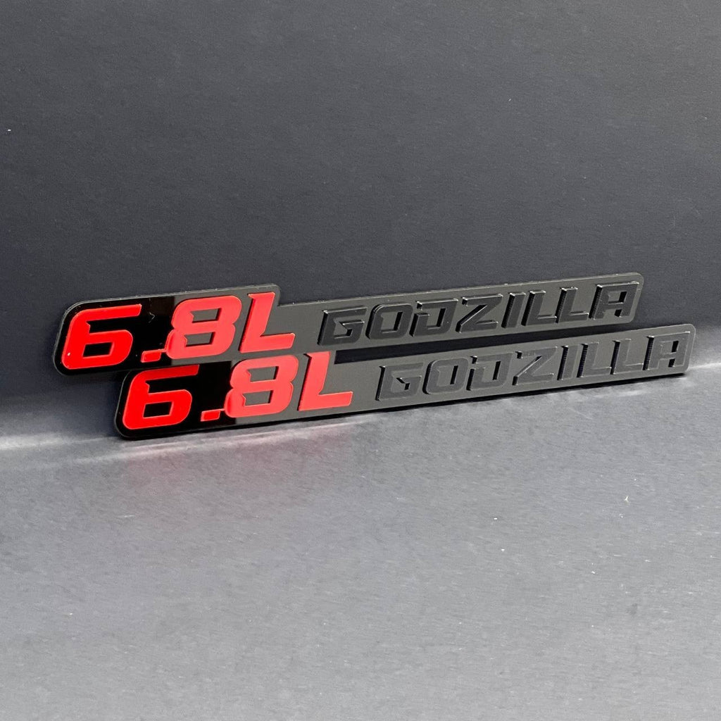 6.8L GODZILLA EMBLEMS QTY 2 FENDER EXTERIOR 6.8L ENGINE BADGE PAIR 3D EMBLEMS