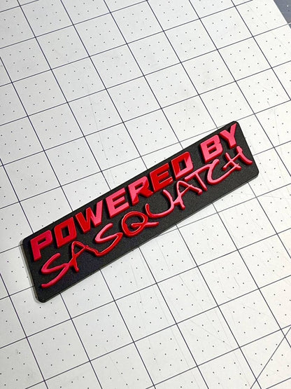 POWERED BY SASQUATCH EMBLEM BADGE QTY 1 FUNNY 3D ACRYLIC STICKER DECAL