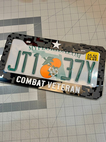 COMBAT VETERAN Black License Plate Frame Cover, Frame, car frame