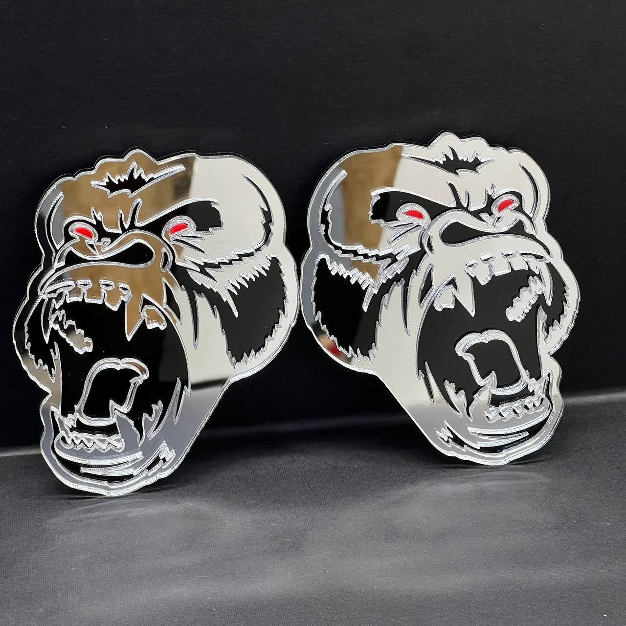 Gorilla Mirror Emblem Badges Car Truck (2 BADGES) Fender Angry Agressive