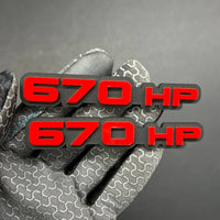 2PCS 670HP Emblems – 3D Acrylic Engine Fender Badges 670HP Pair Decals