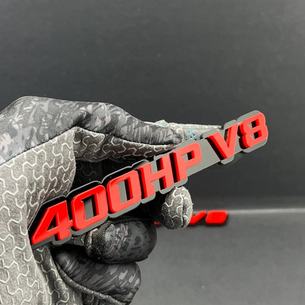 2PCS 400HP V8 Emblems – 3D Acrylic Engine Fender Badges 400HP V8 Pair Decals