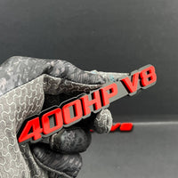 2PCS 400HP V8 Emblems – 3D Acrylic Engine Fender Badges 400HP V8 Pair Decals