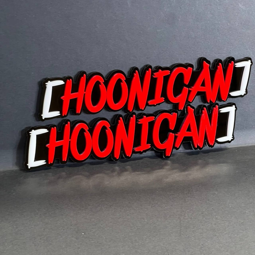 2PCS HOONIGAN 3D Emblem Badges – JDM Drift Style Acrylic Stickers Multicolor