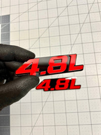 4.8L ENGINE EMBLEMS QTY 2 FENDER EXTERIOR 4.8L ENGINE EMBLEMS BADGE RED PAIR