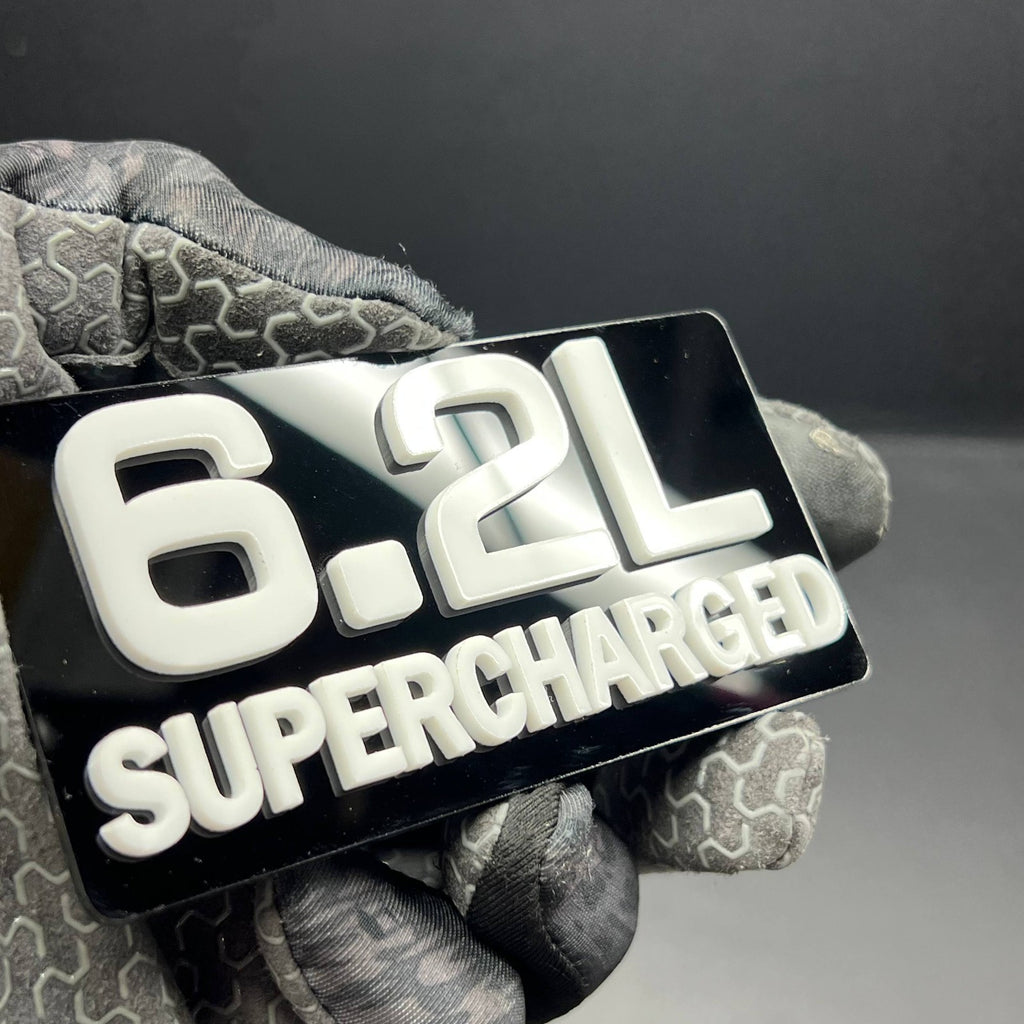 1PC 6.2L SUPERCHARGED – Acrylic Tailgate or Fender Badge for Car, SUV, Truck